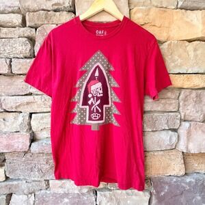 OAF Nation Men's M Red Skull Christmas Tree Print Graphic T Shirt